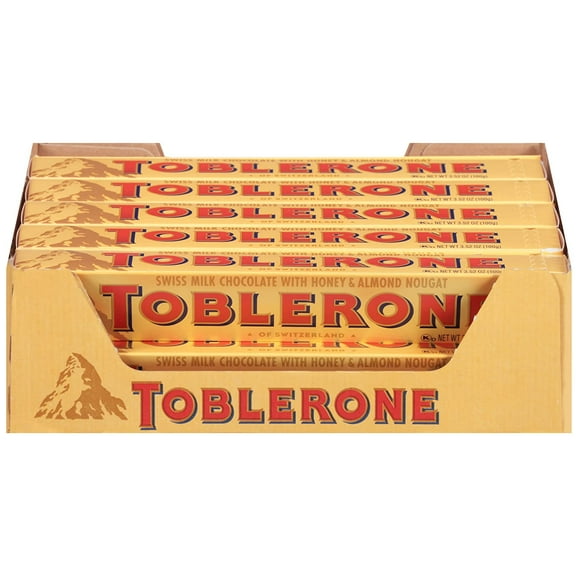 Toblerone Swiss Milk Chocolate with Honey & Almond Nougat, 3.52 Ounce Bars (Pack of 20)