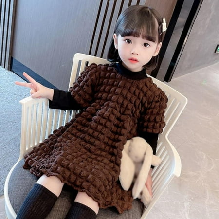 

BULLPIANO 2-15Years Dress Spring Fashion Princess Style Loose Doll Collar Puff Sleeves Slim Dress Mid-length Dress