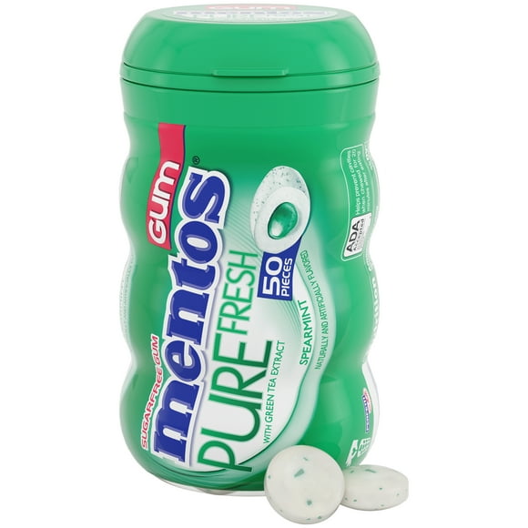 Mentos Gum Sugar-Free Spearmint Chewing Gum, 50 Regular Size Pieces, Bottle