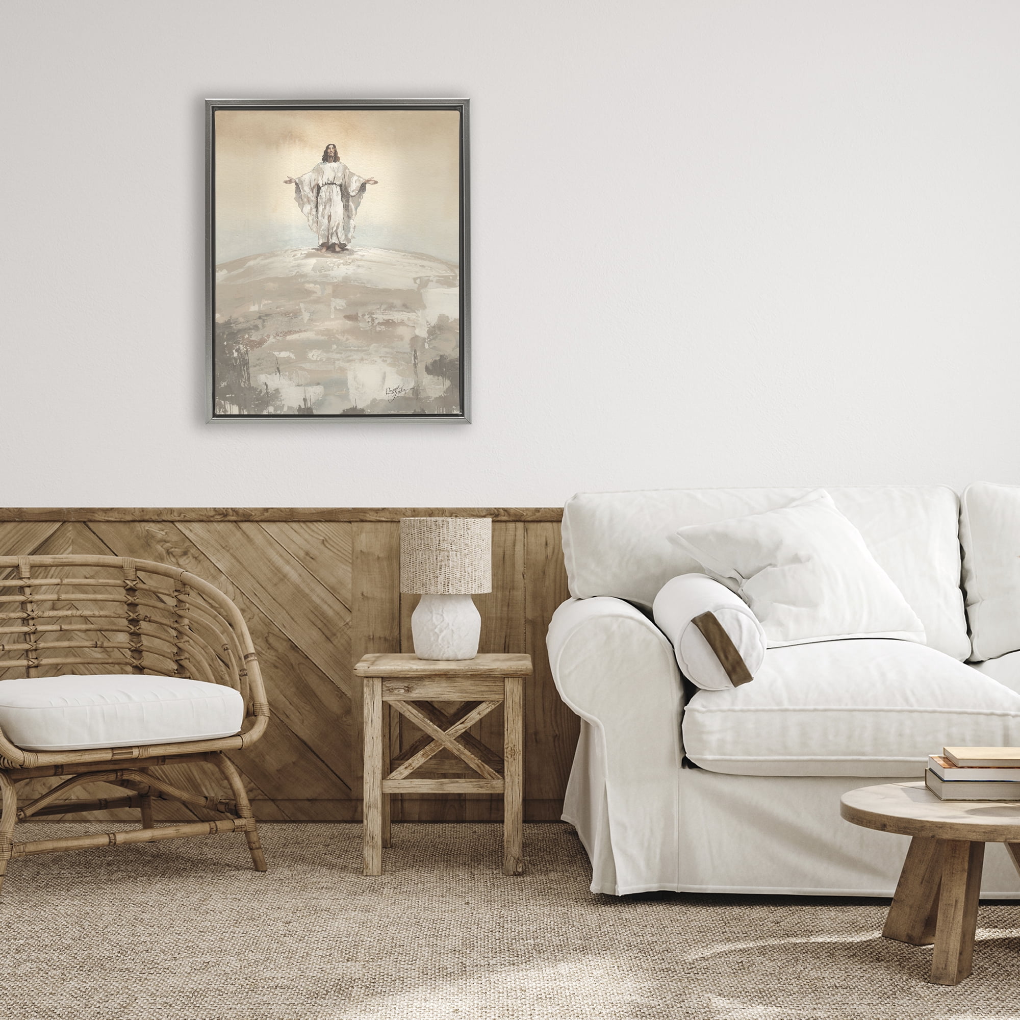 Stupell Industries Jesus on Hill Gray Framed Floater Canvas Wall Art, design by Elizabeth Medley
