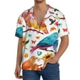 thumbnail image 3 of Vsdgher Flowers Birds And Butterflies Print Men's Wrinkle Free Untucked Cuban Shirt Business Casual Button Down Shirts Short Sleeve Shirt, 3 of 7