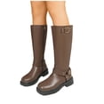 thumbnail image 6 of Viluyesy Knee High Boots for Women Fashion Platform Round Toe Buckle Faux Leather Motorcycle Biker Shoes Khaki Size 7.5, 6 of 9