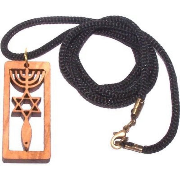 Olive wood Messianic Seal of Jerusalem pendant - necklace with 60 cm strap