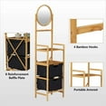 Bamboo Bathroom Shelf 3Tier towwer w/ Mirror Storage Organizer Rack