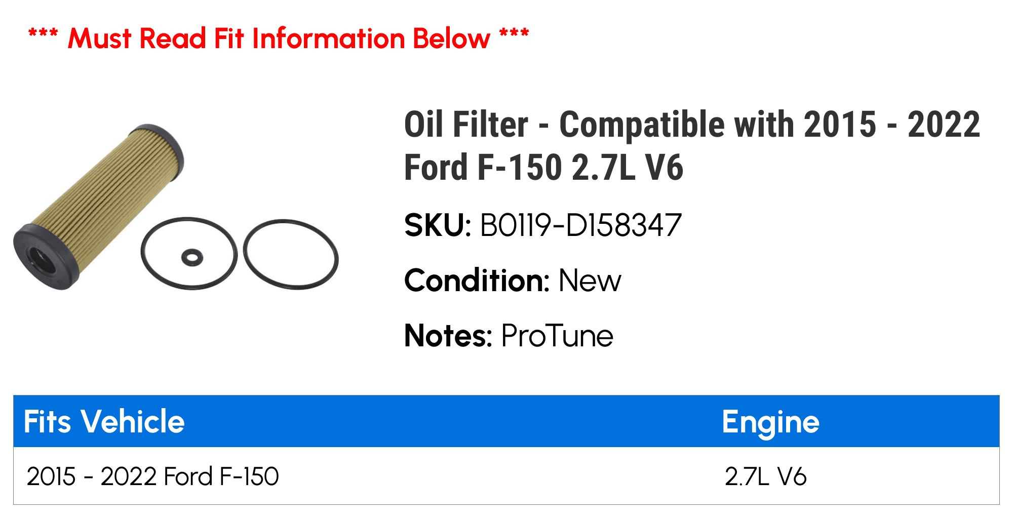Oil Filter - Compatible with 2015 - 2022 Ford F-150 2.7L V6 2016 2017 2018 2019 2020 2021