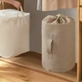 thumbnail image 5 of SLYNSHome Non Woven Fabric Drawstring Storage Bag Round Bottom Cylindrical Durable Space Saving Eco Friendly Organizer - Khaki, 5 of 7