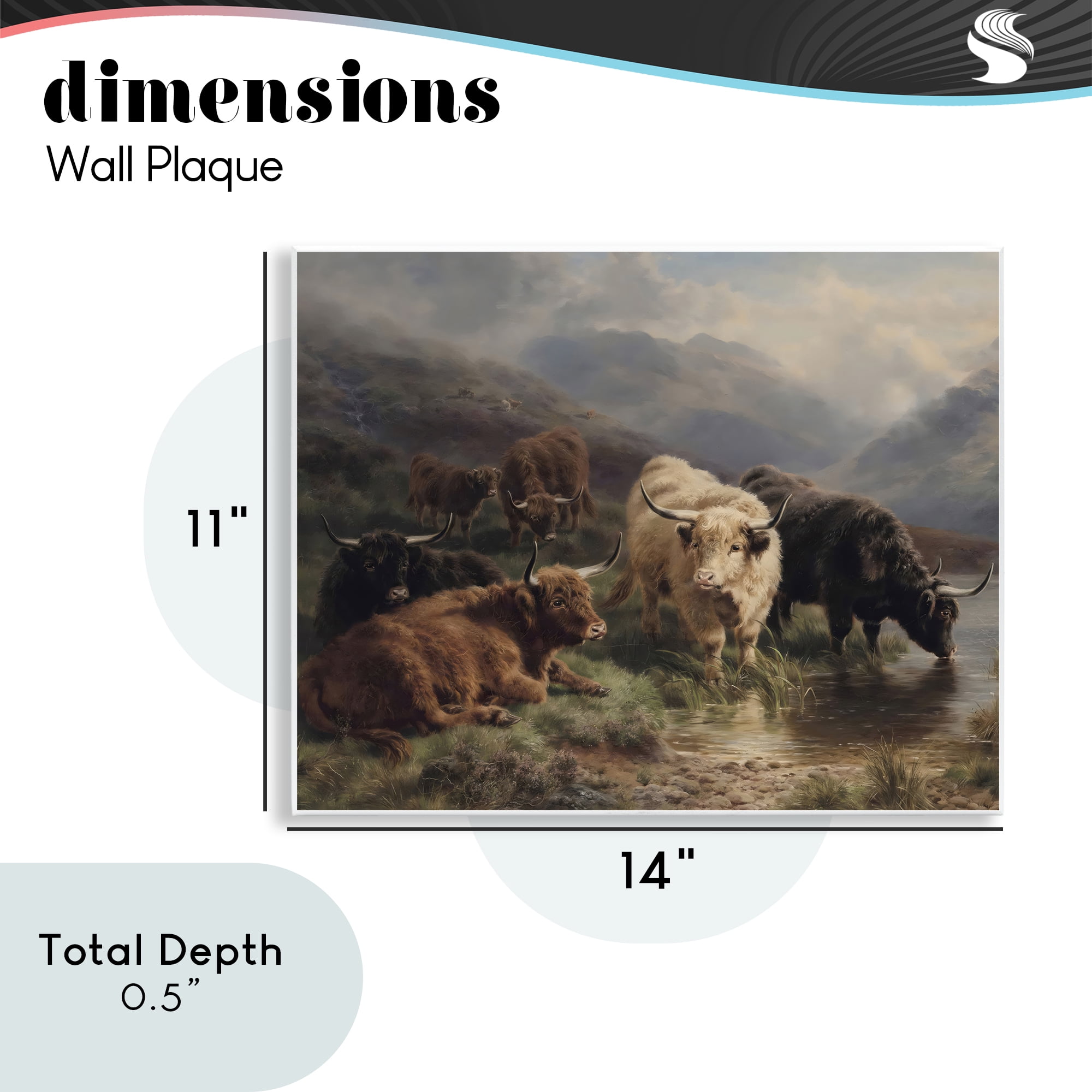 Stupell Industries Highland Cows Beside Misty Loch Wall Plaque Art, design by Arlington Prints