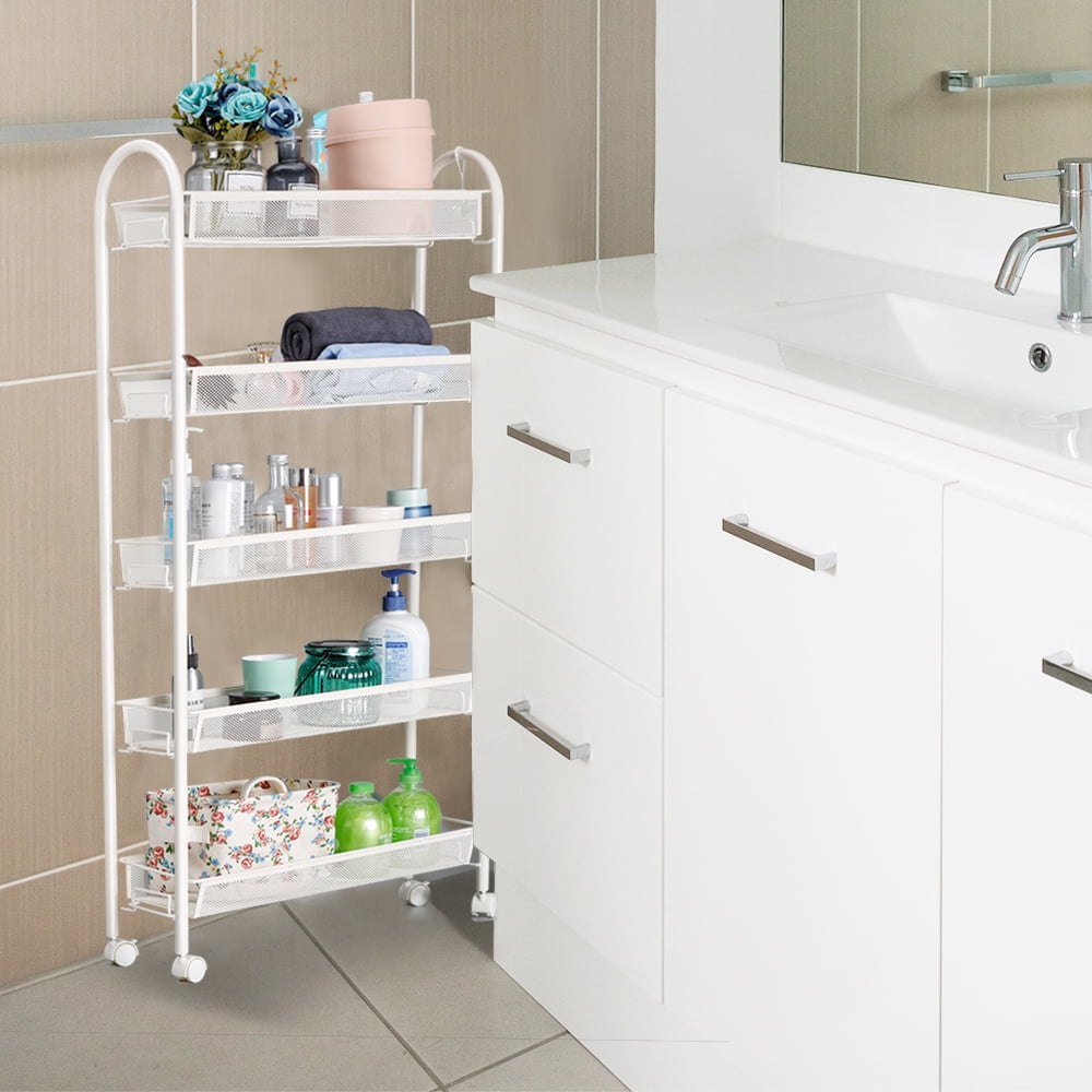 Rackaphile 5Tier Slim SlideOut Mesh Rolling Cart, Kitchen Pantry Gap