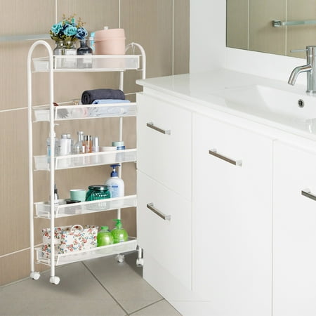 Rackaphile 5 Tier Slim Slide Out Mesh Rolling Cart Kitchen Pantry