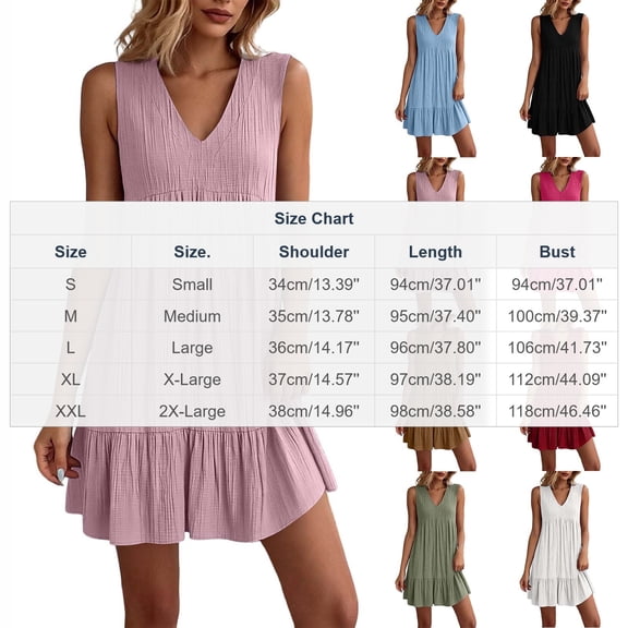 fheaev Women's Mini Sundress Summer Fashion Solid Loose V Neck Sleeveless Ruffled Hem for Party Red M