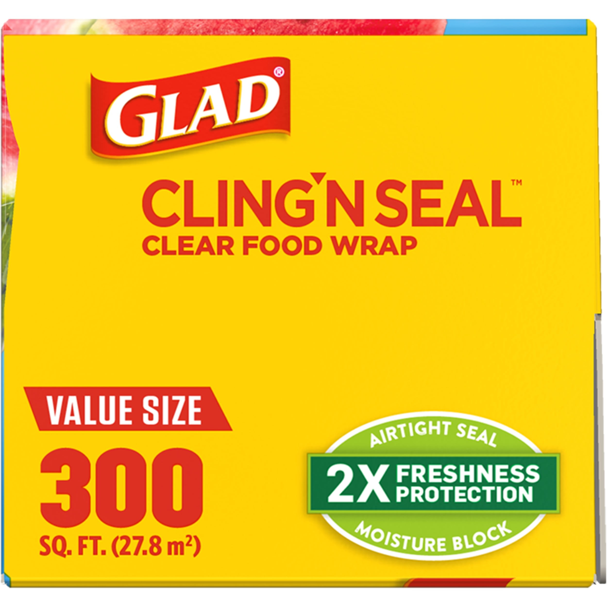 Glad Cling N Seal Plastic Food Wrap, 300 Square Foot Roll 