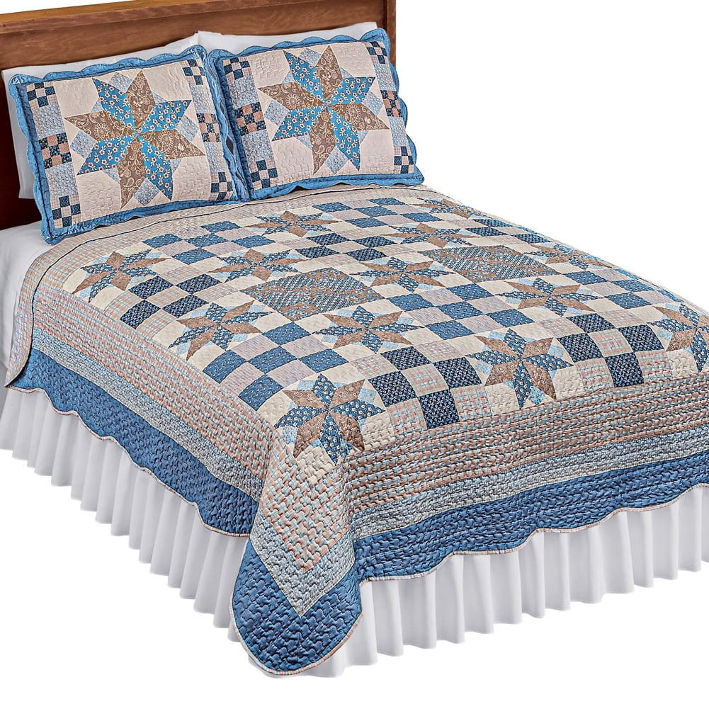 Collections Etc Classic Star Patchwork Quilt BLUE FULL/QUEEN