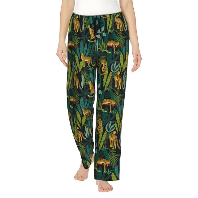 Fotbe Jungle Leopard Yellow Pantalones de Pijama para Mujer, Pantalones de Dormir, Pantalones Pj con Cordón y Bolsillos-X-Large