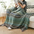 thumbnail image 3 of Battilo Boho Throw Blanket,Soft Cozy Knit Teal Sofa Blanket,Lightweight Blue Afghan Blanket,50"x80", 3 of 7