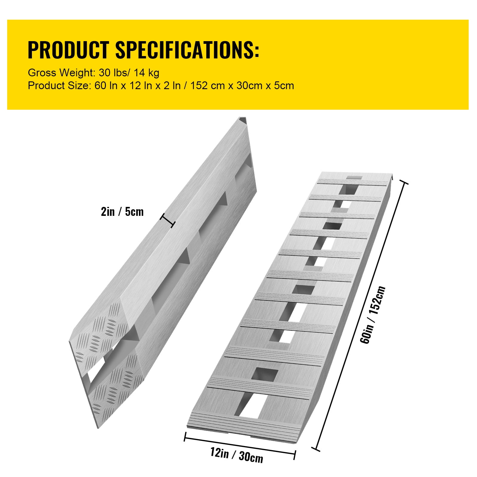 KFFKFF 60x12 Inch Aluminum Ramps 6000LBS 1 Pair 2 Ramps Capacity Car Trailer Truck ATV Ramps