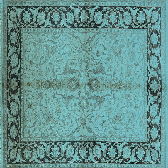 Ahgly Company Indoor Square Oriental Light Blue Traditional Area Rugs, 4' Square