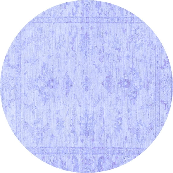 Ahgly Company Machine Washable Indoor Round Oriental Blue Traditional Area Rugs, 7' Round