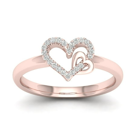 10k Gold Heart Ring - 1/10Ct TDW Diamond 10k Rose Gold Open Heart Dous Fashion Ring