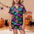 thumbnail image 2 of Cdudpw Toddler Girl Halloween Pajamas Set Ghost Print Short Sleeve Button Down Shirt Pants Fall Pjs Satin Outfits(A006-Multicolour), 2 of 5