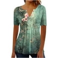 thumbnail image 3 of Feancey Funny Gifts Women's Floral Blouse Short Sleeve Henley V Neck Tops Summer Boho Print Pleated Tunic Tee Dressy Casual Button Up T Shirts Multicolor L, 3 of 5