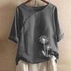 thumbnail image 2 of Blusas de Manga Corta para las Mujeres Impresas Cuello Redondo Camiseta Casual, Blusa de Algodón de Imitación para las Mujeres, 2 of 4