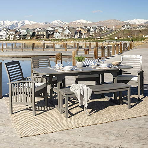 Walker Edison Maui Modern 6 Piece Solid Acacia Wood Slatted Outdoor ...