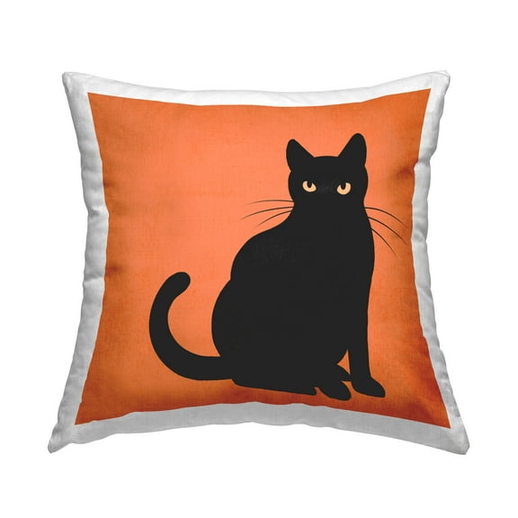 Stupell Industries Black Orange Cat Silhouette Printed Throw Pillow Design by Jo Taylor