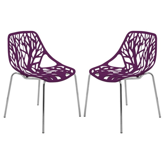Modern Asbury Dining Chair with Chromed Legs, Set of 2 - Purple