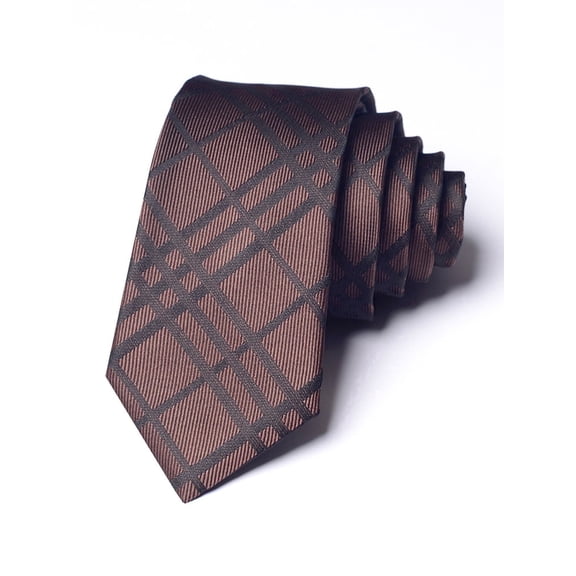 Yongchuantie 2.36" High-quality Men's Skinny Necktie Dark Brown Checkered Pattern Business Banquet 6CM Slim Tie
