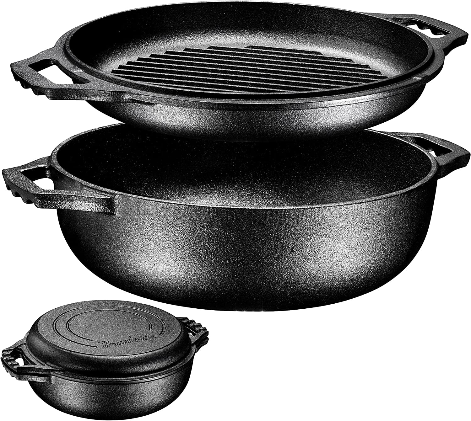  Bruntmor 2.3 Quart Pre-seasoned Cast Iron Dutch Oven With  Handles, Lid And Silicone Accessories, 2.3 Qt Black Cast Iron Skillet,  Pre-seasoned Shallow Cookware Braising Pan For Casserole Dish : Everything  Else