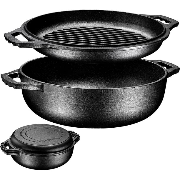 Bruntmor Enameled Cast Iron Braiser with Lid Dual Handle 3.3 Quart Cast Iron Braising Pan for