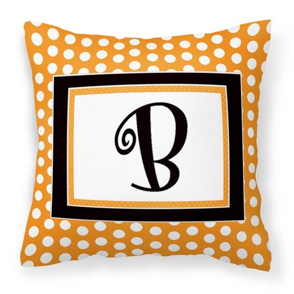 Letter B Initial Monogram - Orange Polkadots Fabric Decorative Pillow