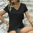 thumbnail image 3 of Plebaso Women's V Neck Short Sleeve Tunic Tops Casual Loose Shirts Summer Dressy Work Blouses for Women, 3 of 7