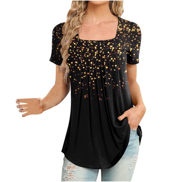 Blusa suelta de manga corta con cuello en V informal estampada a la moda para mujer OAVQHLG3B Store lin121212