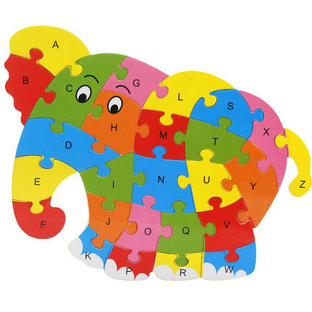 Baby Wooden Alphabet Animal Puzzle Kids Numbers English 26 Letters