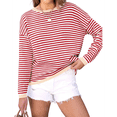 thumbnail image 2 of Suéteres de Mujer de Larga, Cuello Redondo, Rayas de Colores, Suéteres Casuales de Punto Rojo S, 2 of 9