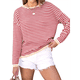 thumbnail image 2 of Suéteres de Mujer de Larga, Cuello Redondo, Rayas de Colores, Suéteres Casuales de Punto Rojo S, 2 of 9