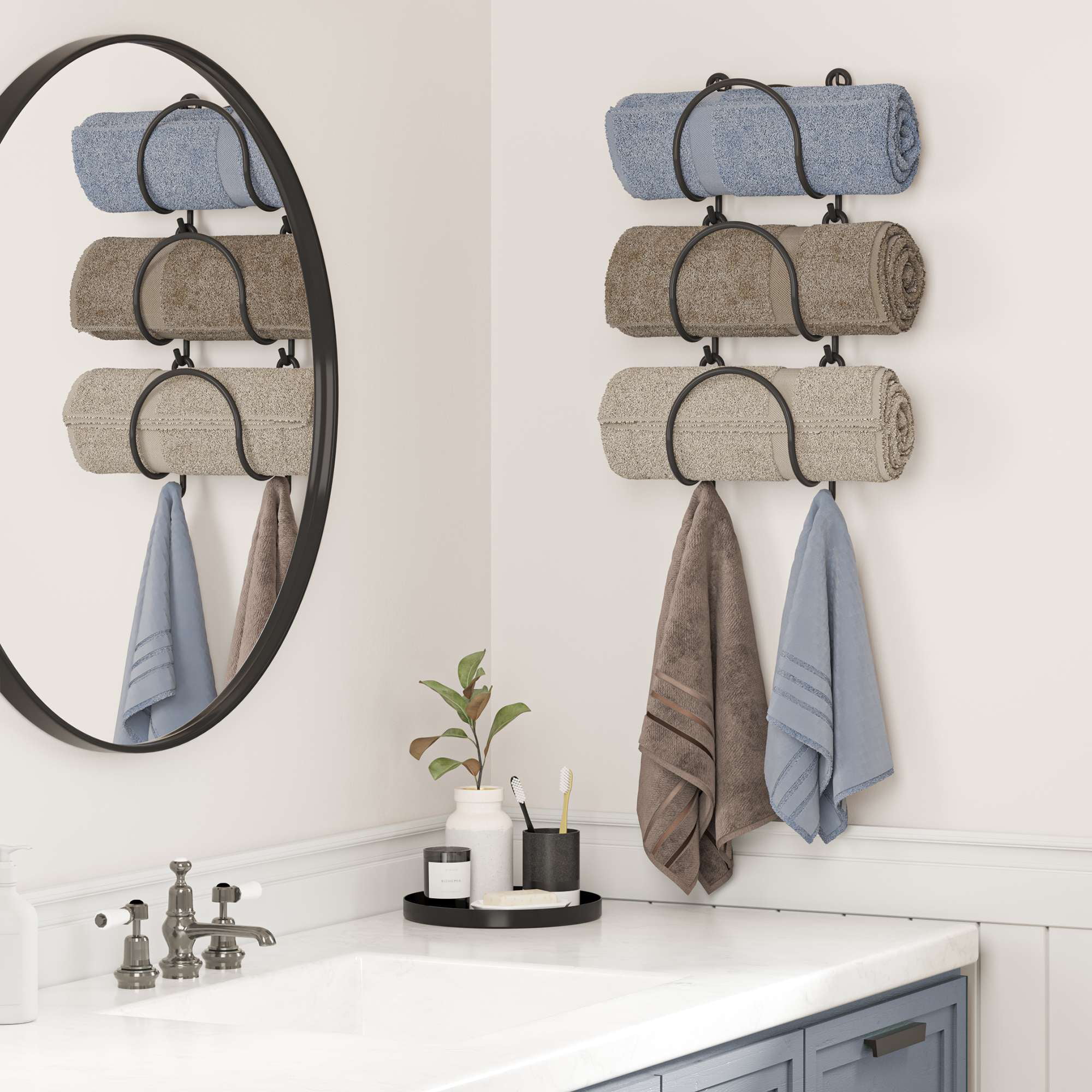 Black Space Aluminum Bathroom Shelves With Hooks Wall Mount Bathroom Shelf  Bath Storage Rack Towel Holder