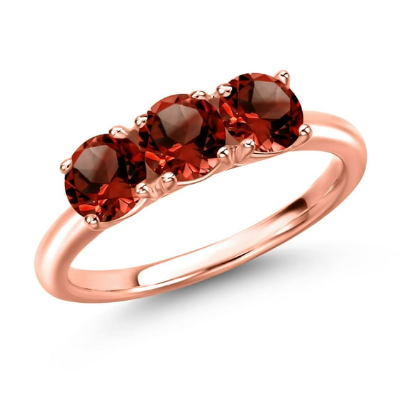 Gem Stone King 18K Rose Gold Plated Silver Red Garnet Engagement Ring for Women | 1.65 Cttw | Round 5MM | Gemstone January Birthstone | Size 7