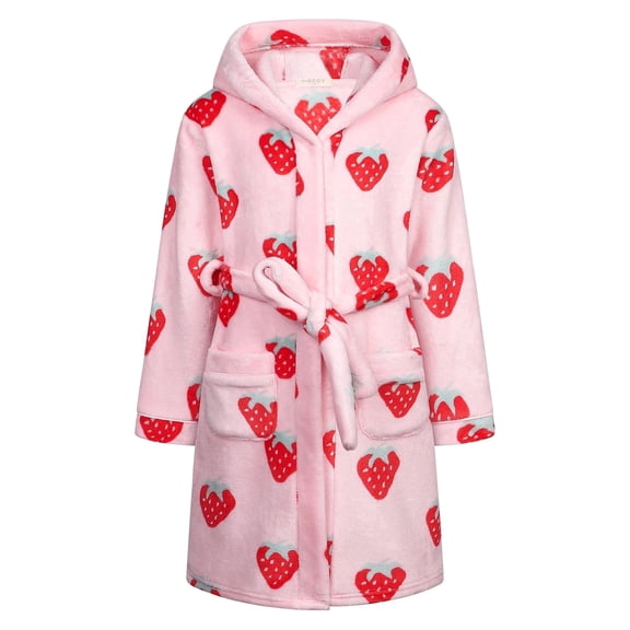 Kids Hooded Fleece Robe for Girls Soft Plush Bathrobe Warm Flannel Sleepwear with Belt Pockets Cute Cozy Housecoat for Toddler and Big Girls