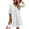 thumbnail image 2 of Julycc Womens Vacation Cotton Linen Half Sleeve Lace Tunic Dress Sundress, 2 of 5