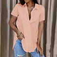 thumbnail image 3 of Scyoekwg Womens Short Sleeve Shirts Button Turndown Neck Shirts Trendy Shirts Solid Color Loose Lightweight Blouses (Pink,XXL), 3 of 6