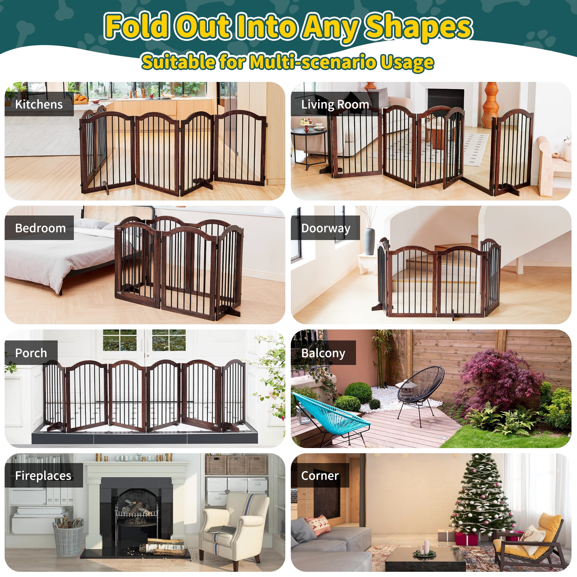 TrumanPick Dog Gate Free Standing Foldable Pet Gate for Dogs 30"H x 144"W