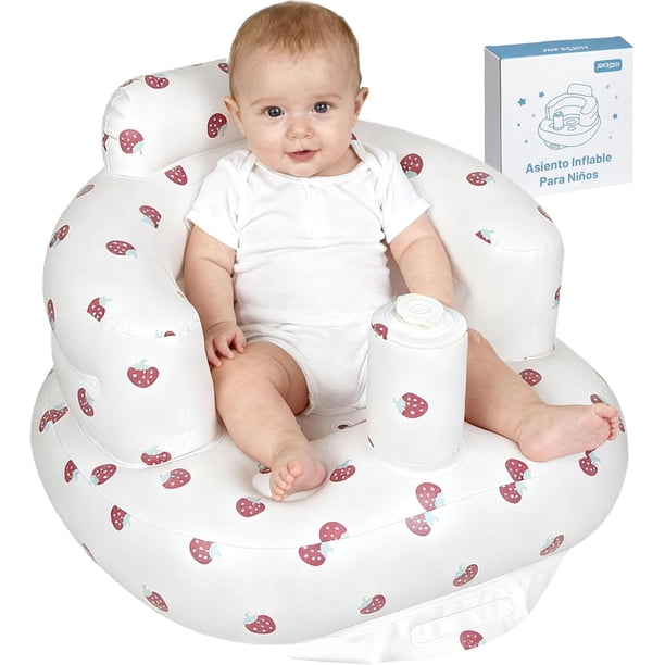 Asiento Inflable para Niños, Respaldo Inflable Sofá Plegable, Sillas de Baño, Bomba De Aire Incorporada, para Que los Niños Jueguen, Coman, Se Bañen,Hogar,Viaje(Fresa)