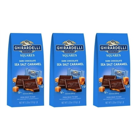 GHIRARDELLI Dark Chocolate Sea Salt Caramel Squares, 5.32 oz Bag (Pack of 3)