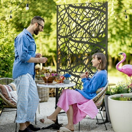 Outsunny Metal Outdoor Privacy Screen, 6.5FT Decorative Outdoor Divider with Stand and Expansion Screws