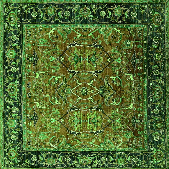 Ahgly Company Indoor Square Oriental Green Industrial Area Rugs, 6' Square