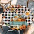 thumbnail image 2 of Thanksgiving Round Tablecloth, Fitted Table Cover with Elastic for 45"-54" Round Tables, Maple Leaf Pumpkin Black White Plaid Table Cloth Outdoor Indoor Dinning Party Waterproof Tablecloths, 2 of 7