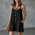 thumbnail image 6 of ClodeEU Women's Scoop Neck Spaghetti Strap Button Mini Dress,Casual A-Line Sundress Black,Women's Plus L, 6 of 8