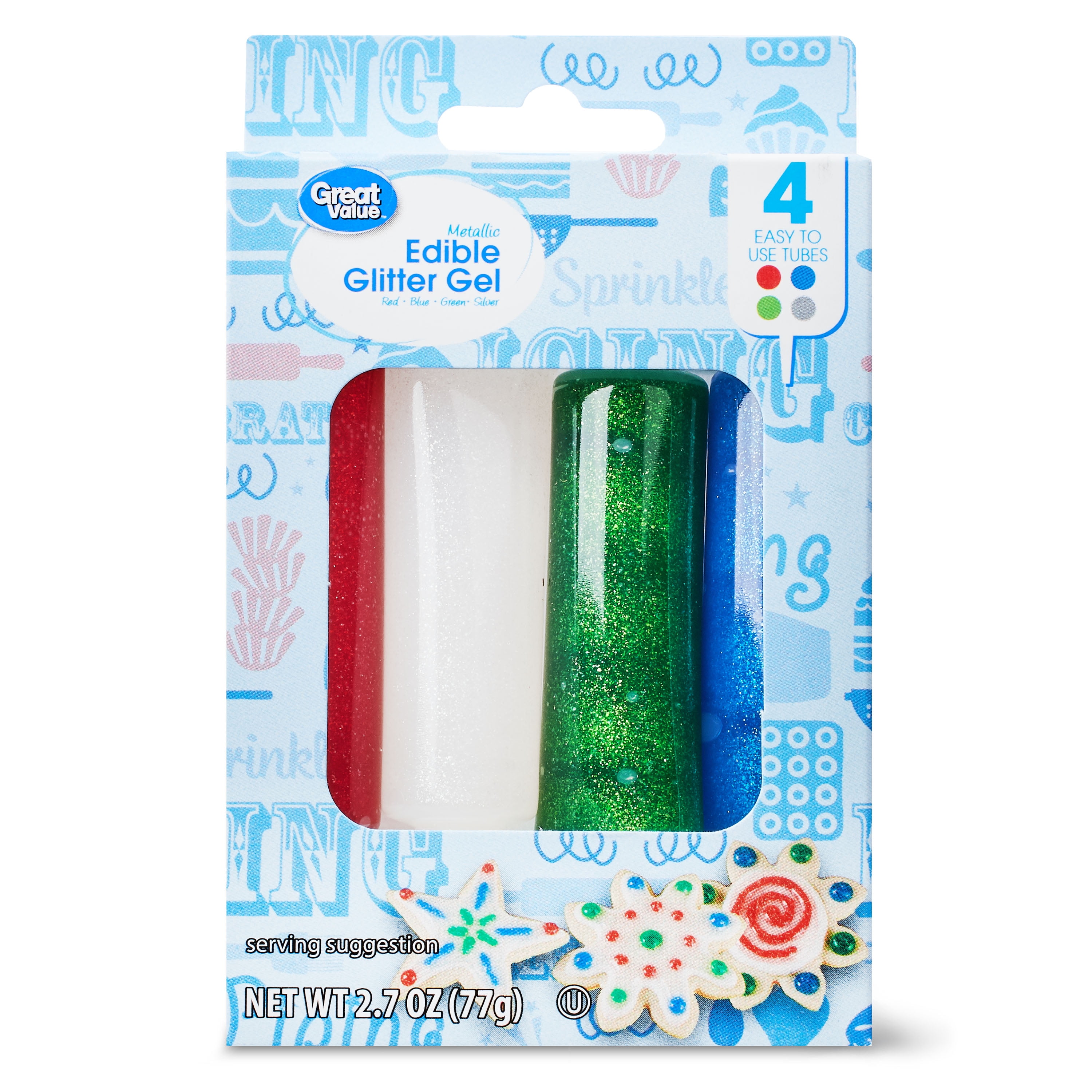 Great Value Edible Glitter Gel Icing, Metallic Classic Colors, 2.7